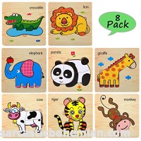 Wooden Jigsaw Puzzles for Toddlers Age 2 3 4 5 Year Old | Preschool Animals Puzzles Set for Kids Children | Shape Color Learning Educational Puzzles Toys for Boys and Girls 8 Pack B07Q4DKJ59